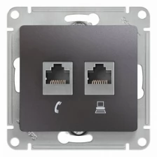 Розетка SCHNEIDER ELECTRIC GLOSSA двойная RJ11+RJ45, кат.5E,механизм, графит