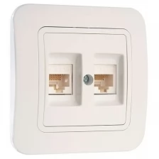 Розетка 2 rj45 кат 5e компьютерная Makel Lillium белая, 70036