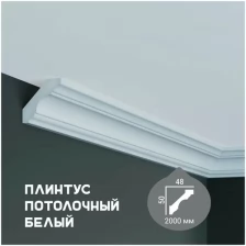 Карниз с гладким профилем Fabello Decor P 222,плинтус потолочный белый грунтованный, 48*50*2000 мм