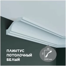 Карниз с гладким профилем Fabello Decor P 207,плинтус потолочный белый грунтованный, 68*73*2000 мм